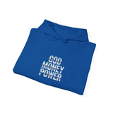 Hoodie — "God Money Power" Chrome Text Pullover