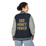 Letterman Jacket — 'GOD MONEY POWER' Red & White Varsity Jacket