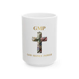 God Money Power Ceramic Mug – GMP Cross Design, Inspirational Faith & Wealth Coffee Cup (11oz, 15oz)