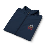 God Money Power- Men's Soft Shell Vest — Small American Flag Patch Chest