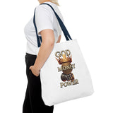 God Money Power Crown Tote Bag — Religious Inspirational Statement Tote