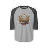 God, Money, Power Raglan Shirt — Christian Faith & Hustle Baseball Tee