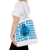 God Money Power Graphic Tote Bag — Blue Urban Goddess All-Over Print Tote