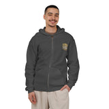 Money Power Zip Hoodie — Gold Emblem Graphic Full‑Zip Hooded Sweatshirt