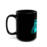 God Money Power Mug — Neon Blue Priest Design Black Coffee Cup