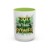 Accent Coffee Mug — "God Money Power" Bold Graphic Ceramic Mug