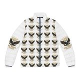 Men's Puffer Jacket with Repeating Eagle Emblem — Vintage Gold "GMP" Graphic