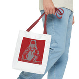Saint Icon Red Graphic Tote Bag — 'Good Money Power' Illustration