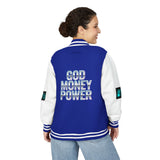 Letterman Jacket — "GOD MONEY POWER" Retro Graphic Varsity Jacket
