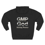GMP God Money Power Hoodie — Metallic Text Graphic Fleece Hoodie