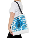 God Money Power Graphic Tote Bag — Blue Urban Goddess All-Over Print Tote