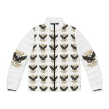 Men's Puffer Jacket with Repeating Eagle Emblem — Vintage Gold "GMP" Graphic