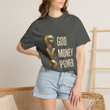 T-Shirt — GVMP Gold Graphic: "God Money Power" Statement Tee
