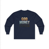God Money Power Long Sleeve Tee — Faith & Ambition Graphic Shirt