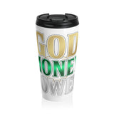 Stainless Steel Travel Mug — "God, Money, Power" Bold Text Insulated Tumbler