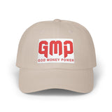 God Money Power Dad Cap – White Embroidered GMP Baseball Hat