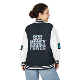 Letterman Jacket — "GOD MONEY POWER" Retro Graphic Varsity Jacket