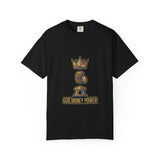 God Money Power T-Shirt — Crown & Coins Faith-Inspired Graphic Tee