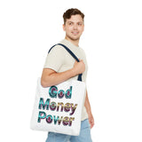 God Money Power Tote Bag – Bold 3D Typography Inspirational Carryall