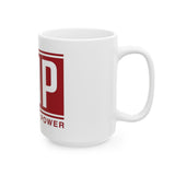 GMP Ceramic Mug — 'God Money Power' Bold Red Logo Coffee Cup (11oz, 15oz)