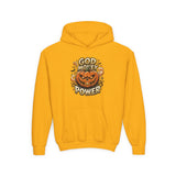 Halloween Pumpkin Hoodie — “God Money Power” Graphic Youth Sweatshirt