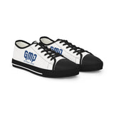 Men's Low Top Sneakers — White Canvas Sneakers with "GMP" Navy Logo