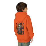 Youth Hoodie "God Money Power" Skull Graphic