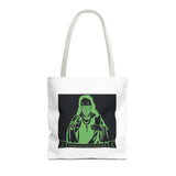 Graphic Tote Bag — Neon Green 'God Money Power' Icon Design