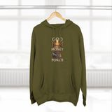 God Money Power Hoodie — Graphic Religious Statement Pullover