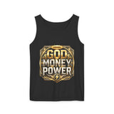 God Money Power Tank Top — Bold Gold Faith & Hustle Graphic