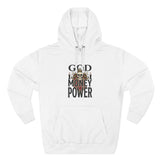 God Money Power-Hoodie — Skull Graphic Three-Panel Fleece Pullover
