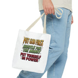 Inspirational Gospel Tote Bag — "Put God First, Hustle for the Money, Put Yourself in Power"
