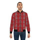Red Retro Skateboarder Pattern Bomber Jacket — Vintage Skate Style