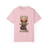 God Money Power T-Shirt — Crown, Coin & Fist Graphic Tee
