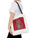 Saint Icon Red Graphic Tote Bag — 'Good Money Power' Illustration