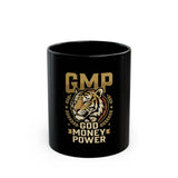 GMP Tiger Mug — "God Money Power" Black Ceramic Coffee Cup