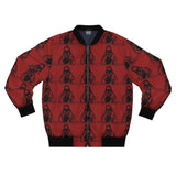 Red Patterned Bomber Jacket — Gothic Hooded Figure All-Over Print