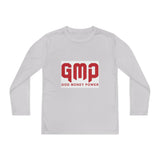 God Money Power (GMP) Youth Long Sleeve Tee — Red Logo Athletic Shirt