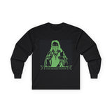 Long Sleeve Tee — Neon Green 'God Money Power' Graphic