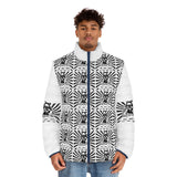 Puffer Jacket — Monochrome Graphic Samurai All-Over Print