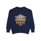 God Money Power Sweatshirt - Vintage Crest Graphic Crewneck