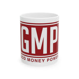 GMP Ceramic Mug — 'God Money Power' Bold Red Logo Coffee Cup (11oz, 15oz)