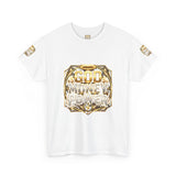 Graphic Tee — "God Money Power" Gold Crest T-Shirt