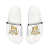 Slides — 'God Money Power' White Removable‑Strap Sandals