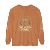 Long Sleeve T-Shirt — 'God Money Power' Pyramid Graphic