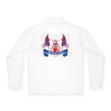 Quarter‑Zip Pullover — Patriotic 'God Never Forgets' American Flag Design