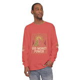 Long Sleeve T-Shirt — 'God Money Power' Pyramid Graphic