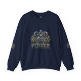 Crewneck Sweatshirt — "God Money Power" Graphic Pullover