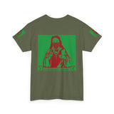 Graphic Tee — Masked Saint Illustration (Red & Green)