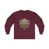 God Money Power Long Sleeve Tee — Vintage Crest Graphic